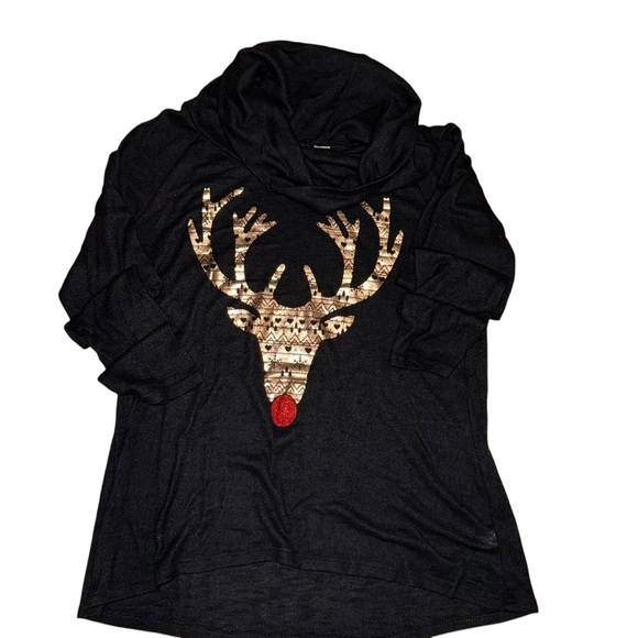 Christmas Rudolph Cowl Neck Sweater Girls Size Lg- 11-13 Black Rosegold … - Picture 1 of 3